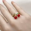 Anillo Elegante 01.421.0002 Oro Laminado, Diseño de Cereza, Esmaltado Rojo, Tono Dorado (One size fits all)