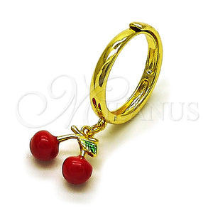 Anillo Elegante 01.421.0002 Oro Laminado, Diseño de Cereza, Esmaltado Rojo, Tono Dorado (One size fits all)