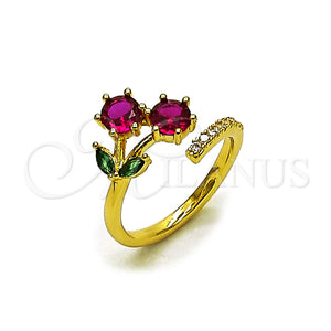 Anillo Elegante 01.421.0003 Oro Laminado, Diseño de Cereza, con Rubi and Verde Zirconia Cubica, Pulido, Tono Dorado (One size fits all)