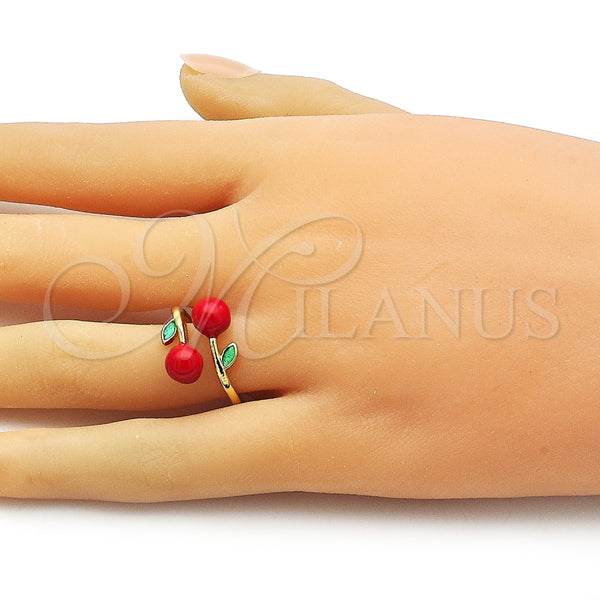 Anillo Elegante 01.421.0004 Oro Laminado, Diseño de Cereza, Esmaltado Rojo, Tono Dorado (One size fits all)