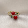 Anillo Elegante 01.421.0004 Oro Laminado, Diseño de Cereza, Esmaltado Rojo, Tono Dorado (One size fits all)