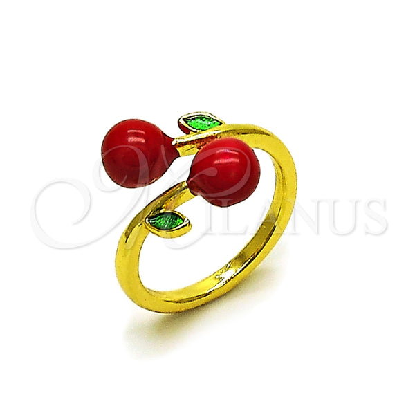 Anillo Elegante 01.421.0004 Oro Laminado, Diseño de Cereza, Esmaltado Rojo, Tono Dorado (One size fits all)
