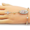 Rosario de Pulsera 09.411.0009.07 Oro Laminado, Diseño de Guadalupe y Cruz, Diamantado, Tres Tonos