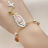 Rosario de Pulsera 09.411.0009.07 Oro Laminado, Diseño de Guadalupe y Cruz, Diamantado, Tres Tonos