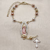 Rosario de Pulsera 09.411.0009.07 Oro Laminado, Diseño de Guadalupe y Cruz, Diamantado, Tres Tonos