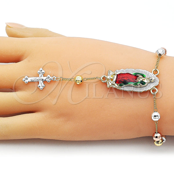 Rosario de Pulsera 09.411.0009.1.07 Oro Laminado, Diseño de Guadalupe y Cruz, Diamantado, Tres Tonos