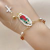 Rosario de Pulsera 09.411.0009.1.07 Oro Laminado, Diseño de Guadalupe y Cruz, Diamantado, Tres Tonos