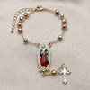 Rosario de Pulsera 09.411.0009.1.07 Oro Laminado, Diseño de Guadalupe y Cruz, Diamantado, Tres Tonos