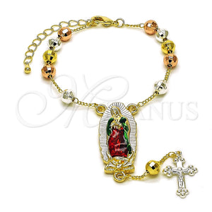 Rosario de Pulsera 09.411.0009.1.07 Oro Laminado, Diseño de Guadalupe y Cruz, Diamantado, Tres Tonos