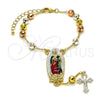 Rosario de Pulsera 09.411.0009.1.07 Oro Laminado, Diseño de Guadalupe y Cruz, Diamantado, Tres Tonos