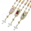 Rosario de Pulsera 09.411.0009.1.07 Oro Laminado, Diseño de Guadalupe y Cruz, Diamantado, Tres Tonos