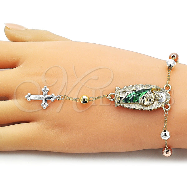 Rosario de Pulsera 09.411.0010.07 Oro Laminado, Diseño de San Judas y Cruz, Diamantado, Tres Tonos