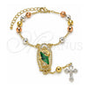 Rosario de Pulsera 09.411.0010.07 Oro Laminado, Diseño de San Judas y Cruz, Diamantado, Tres Tonos