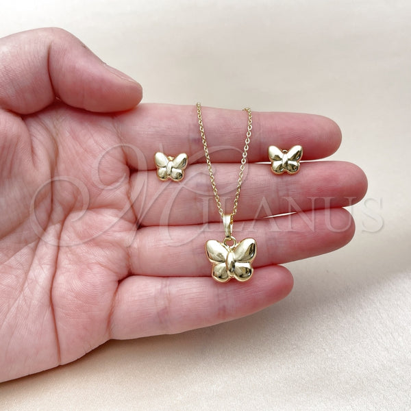 Juego de Arete y Dije de Adulto 10.156.0515 Oro Laminado, Diseño de Mariposa, Pulido, Tono Dorado