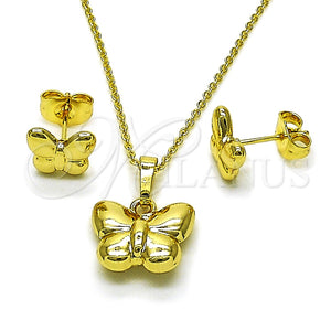 Juego de Arete y Dije de Adulto 10.156.0515 Oro Laminado, Diseño de Mariposa, Pulido, Tono Dorado