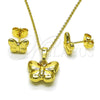 Juego de Arete y Dije de Adulto 10.156.0515 Oro Laminado, Diseño de Mariposa, Pulido, Tono Dorado