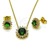 Juego de Arete y Dije de Adulto 10.156.0517 Oro Laminado, Diseño de Cluster, con Verde and Blanca Zirconia Cubica, Pulido, Tono Dorado