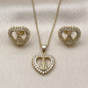 Juego de Arete y Dije de Adulto 10.156.0521 Oro Laminado, Diseño de Corazón y Guadalupe, con Blanca Zirconia Cubica and Blanca Micro Pave, Pulido, Tono Dorado