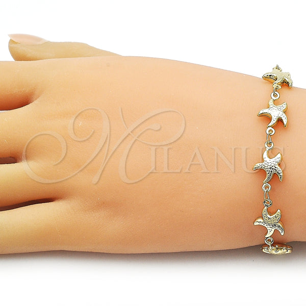 Pulsera Elegante 03.213.0336.07 Oro Laminado, Diseño de Estrella y Hueco, Pulido, Tono Dorado (Grosor 10 MM, 7 Pulgadas de Largo)