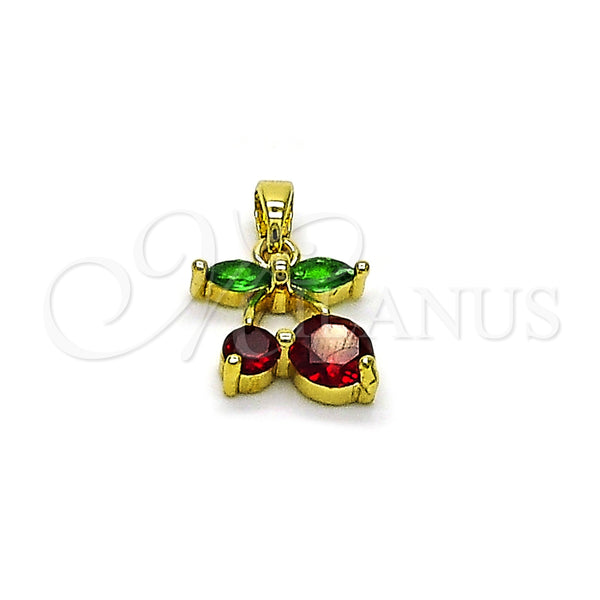 Dije Elegante 05.313.0002 Oro Laminado, Diseño de Cereza, con Granate and Verde Zirconia Cubica, Pulido, Tono Dorado