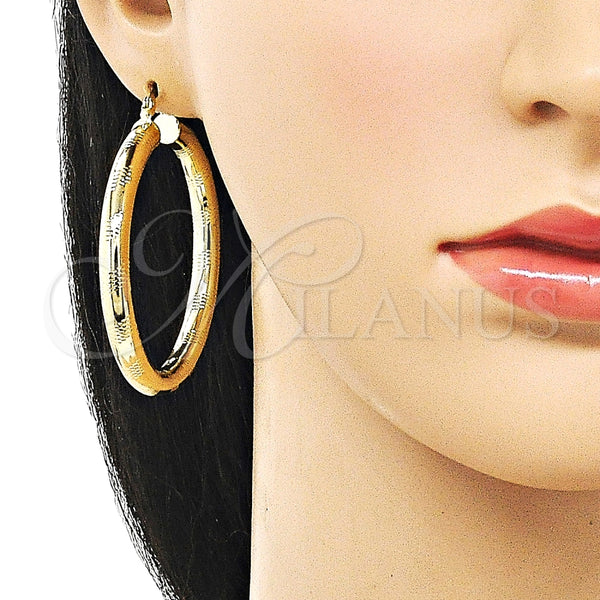 Argolla Grande 02.170.0309.50 Oro Laminado, Diseño de Hueco, Diamantado, Tono Dorado
