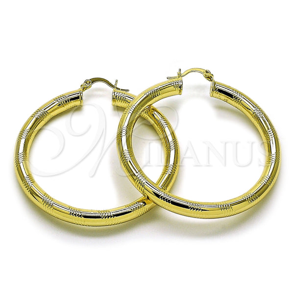 Argolla Grande 02.170.0309.50 Oro Laminado, Diseño de Hueco, Diamantado, Tono Dorado