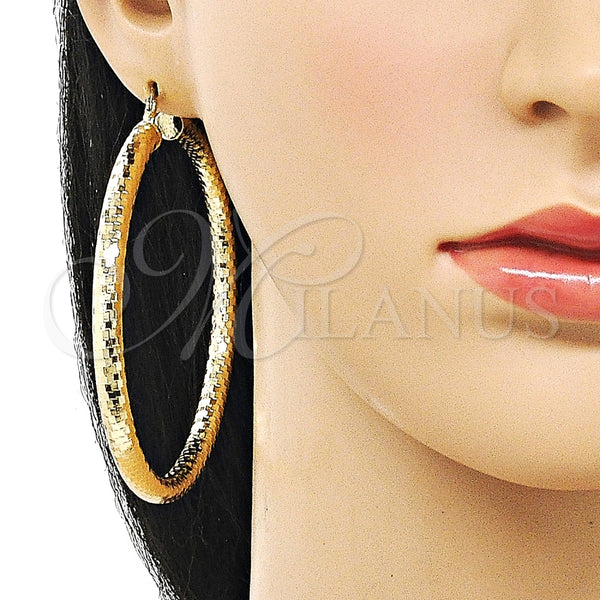 Argolla Grande 02.213.0309.70 Oro Laminado, Diseño de Hueco, Diamantado, Tono Dorado