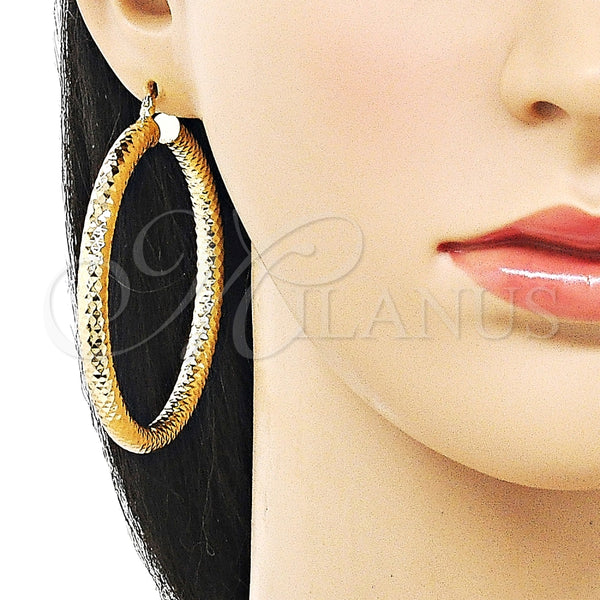 Argolla Extra Grande 02.213.0312.60 Oro Laminado, Diseño de Hueco, Diamantado, Tono Dorado