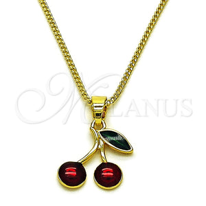 Collares con Dije 04.341.0143.18 Oro Laminado, Diseño de Cereza, Esmaltado Rojo, Tono Dorado (02 MM Thickness, 18 Inches Length)