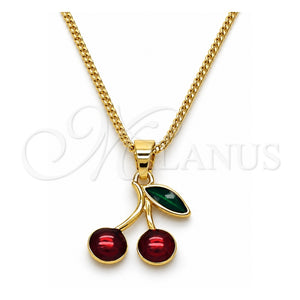 Collares con Dije 04.341.0143.18 Oro Laminado, Diseño de Cereza, Esmaltado Rojo, Tono Dorado (Grosor 02 MM, 18 Pulgadas de Largo)