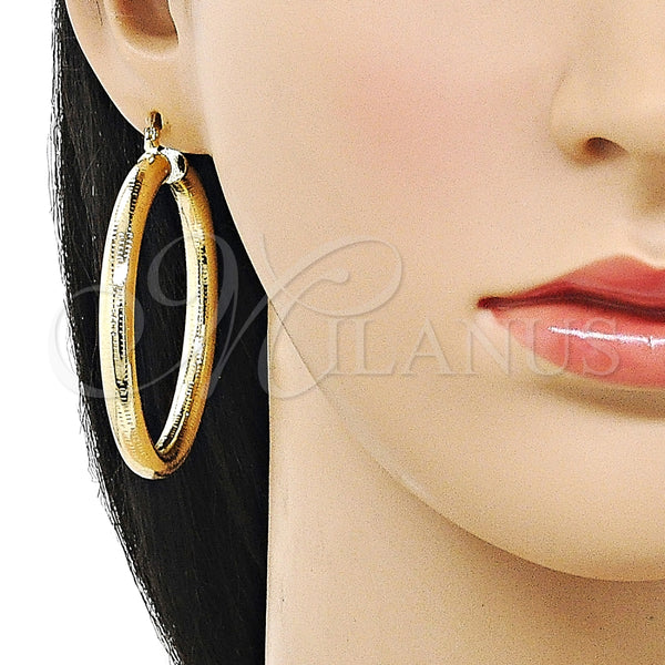 Argolla Grande 02.213.0812.50 Oro Laminado, Diseño de Hueco, Diamantado, Tono Dorado
