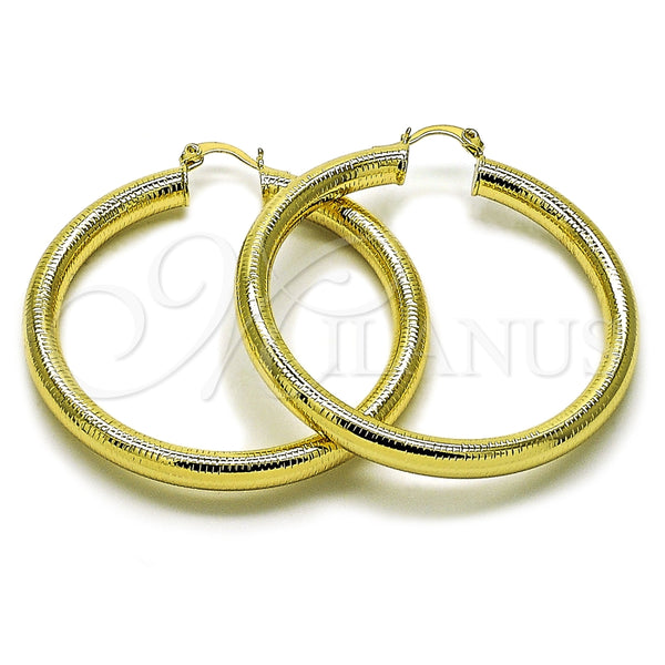 Argolla Grande 02.213.0812.50 Oro Laminado, Diseño de Hueco, Diamantado, Tono Dorado