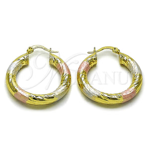 Argolla Mediana 02.213.0311.1.30 Oro Laminado, Diseño de Hueco, Diamantado, Tres Tonos