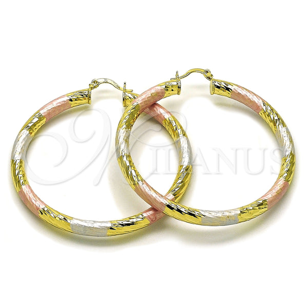 Argolla Grande 02.213.0311.1.60 Oro Laminado, Diseño de Hueco, Diamantado, Tres Tonos