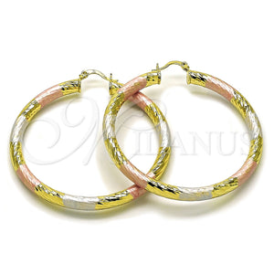 Argolla Grande 02.213.0311.1.60 Oro Laminado, Diseño de Hueco, Diamantado, Tres Tonos
