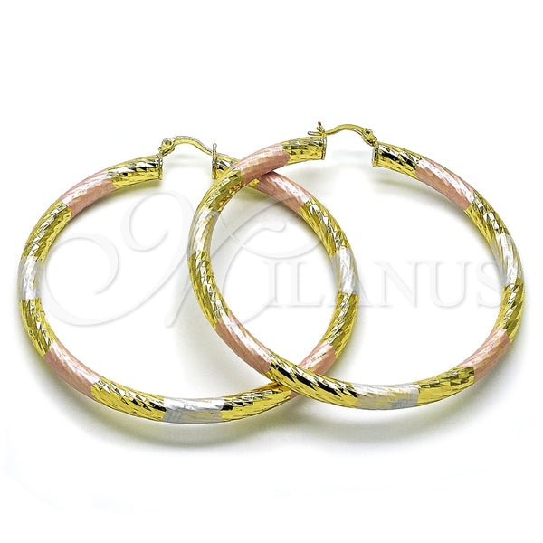 Argolla Extra Grande 02.213.0311.1.70 Oro Laminado, Diseño de Hueco, Diamantado, Tres Tonos