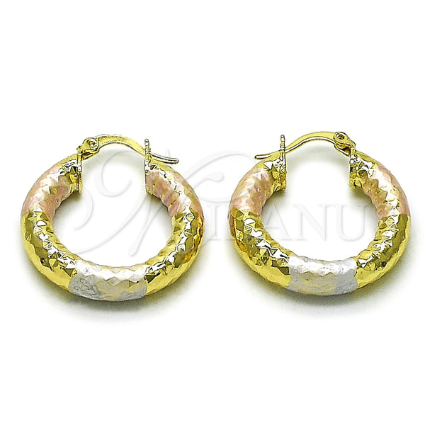 Argolla Mediana 02.213.0312.1.25 Oro Laminado, Diseño de Hueco, Diamantado, Tres Tonos