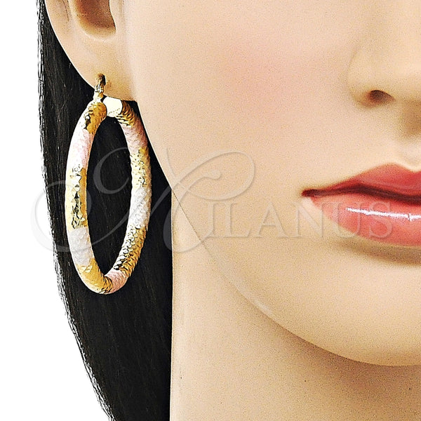 Argolla Mediana 02.213.0312.1.50 Oro Laminado, Diseño de Hueco, Diamantado, Tres Tonos