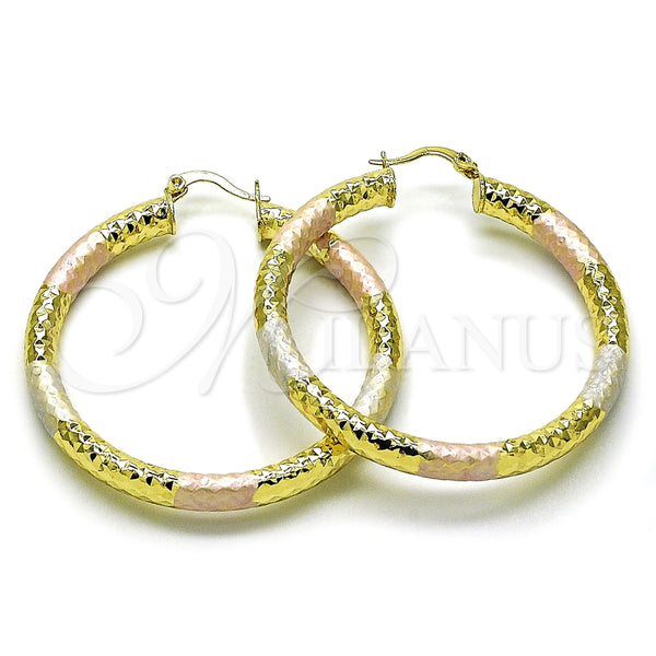 Argolla Mediana 02.213.0312.1.50 Oro Laminado, Diseño de Hueco, Diamantado, Tres Tonos