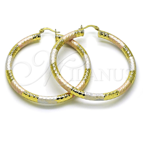 Argolla Mediana 02.213.0312.1.60 Oro Laminado, Diseño de Hueco, Diamantado, Tres Tonos