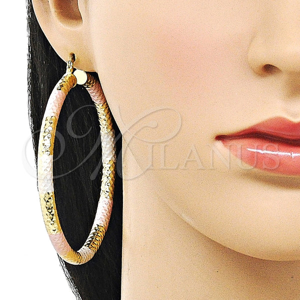 Argolla Extra Grande 02.213.0312.1.70 Oro Laminado, Diseño de Hueco, Diamantado, Tres Tonos