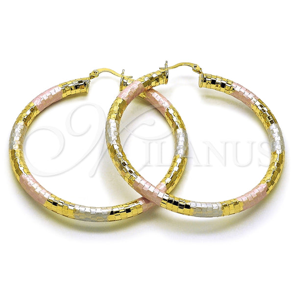 Argolla Grande 02.213.0309.1.60 Oro Laminado, Diseño de Hueco, Diamantado, Tres Tonos