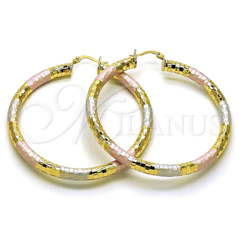 Argolla Grande 02.213.0309.1.60 Oro Laminado, Diseño de Hueco, Diamantado, Tres Tonos