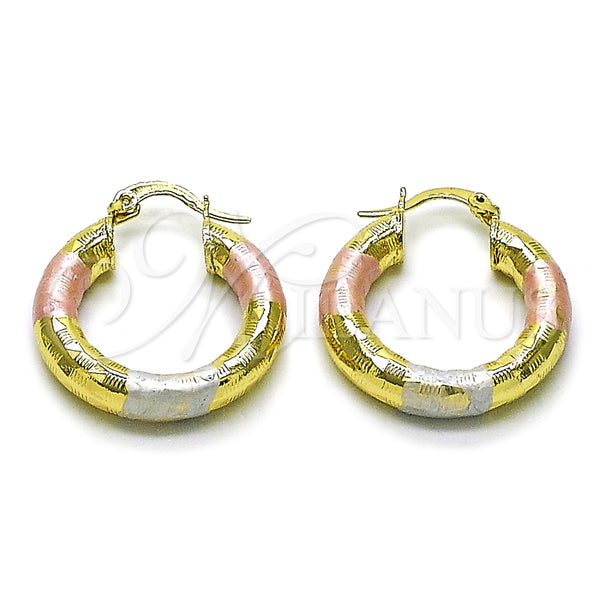 Argolla Mediana 02.213.0313.1.25 Oro Laminado, Diseño de Hueco, Diamantado, Tres Tonos