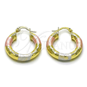Argolla Mediana 02.213.0313.1.25 Oro Laminado, Diseño de Hueco, Diamantado, Tres Tonos