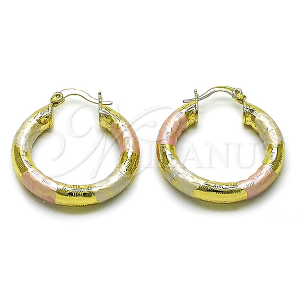 Argolla Mediana 02.213.0313.1.30 Oro Laminado, Diseño de Hueco, Diamantado, Tres Tonos