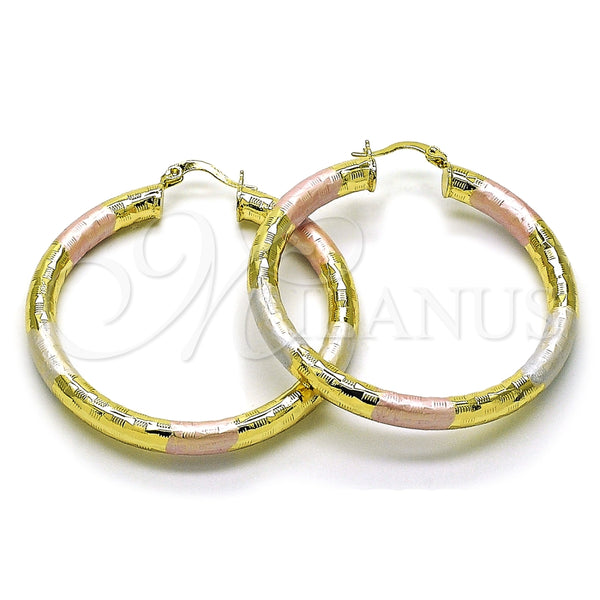 Argolla Grande 02.213.0313.1.50 Oro Laminado, Diseño de Hueco, Diamantado, Tres Tonos