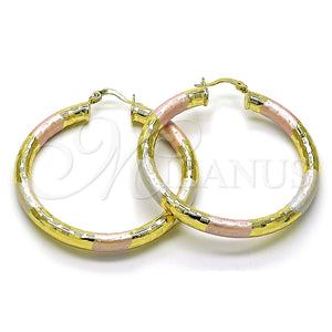 Argolla Grande 02.213.0313.1.50 Oro Laminado, Diseño de Hueco, Diamantado, Tres Tonos