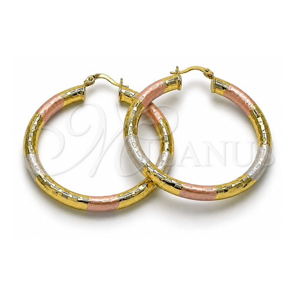 Argolla Grande 02.213.0313.1.50 Oro Laminado, Diseño de Hueco, Diamantado, Tres Tonos