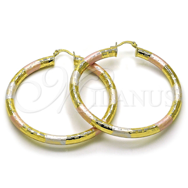 Argolla Grande 02.213.0313.1.60 Oro Laminado, Diseño de Hueco, Diamantado, Tres Tonos